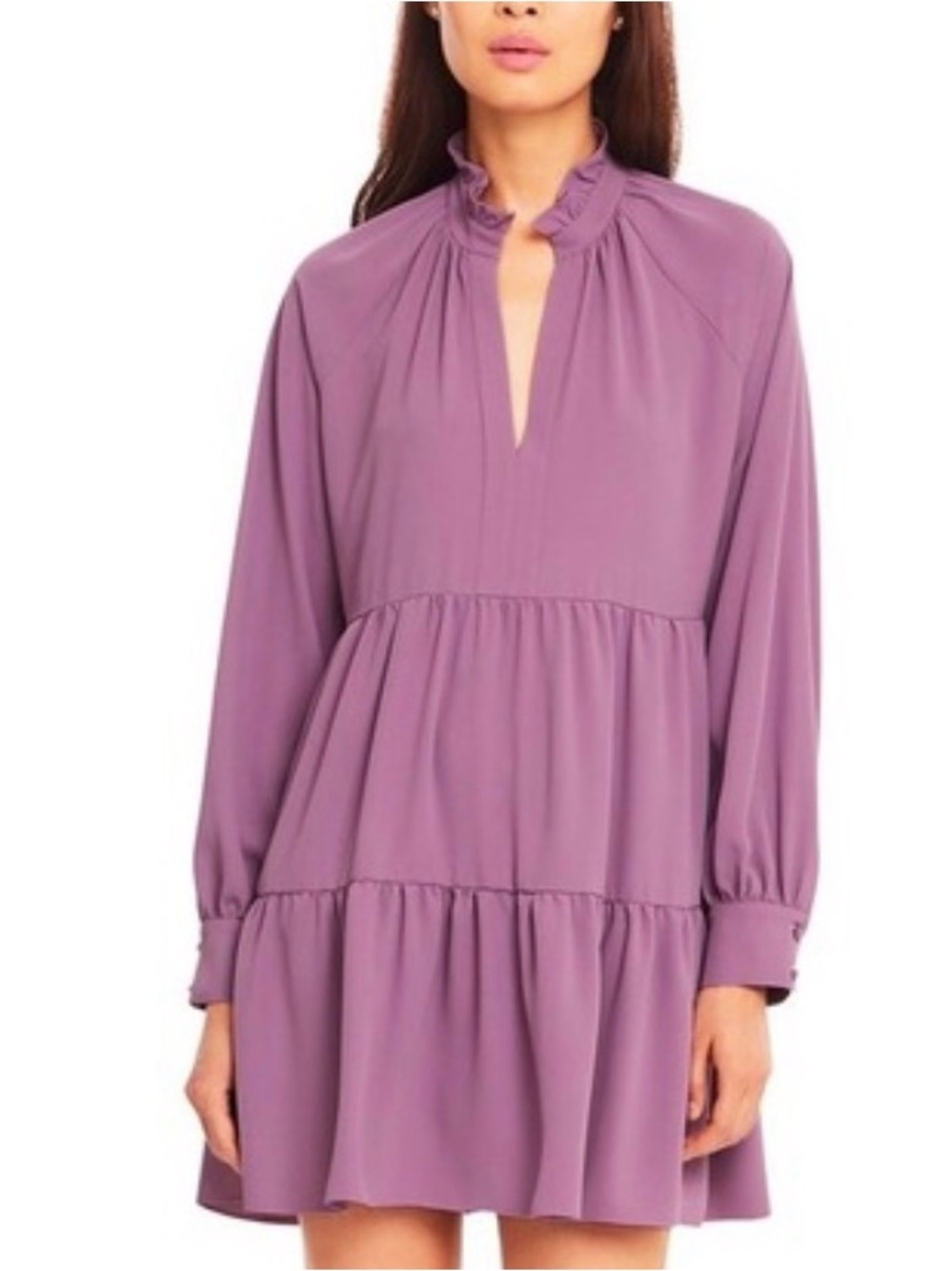 Amanda Uprichard Long-Sleeve Ruffle Neck Babydoll Dress in Lilac - Small